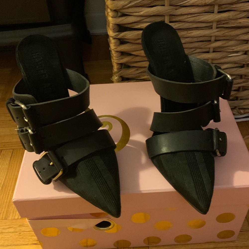 HAIDER ACKERMANN $950 BLACK LEATHER SATIN HIGH HEEL BUCKLE SHOES - Size 38